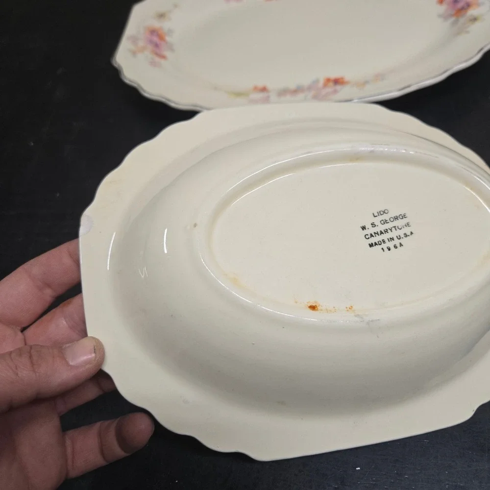 Vintage WS George Lido Canarytone Floral Dinnerware Set Platter Bowls Cups 196A